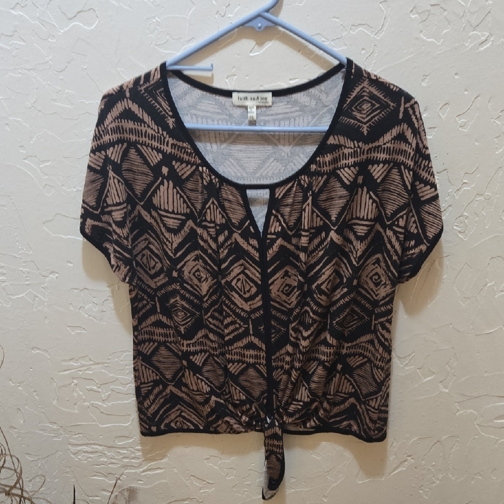 3/$10 Faith and Joy Black and Brown Patterned Top